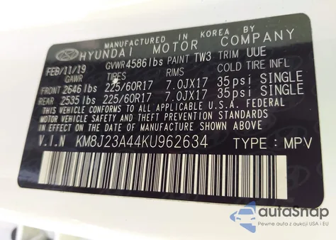 2019 Hyundai Tucson Se from USA, damaged, VIN KM8J23A44KU962634